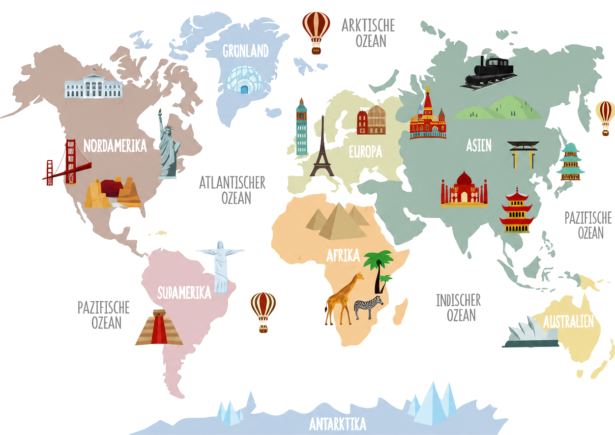 Sticker carte du monde monuments du monde - TenStickers