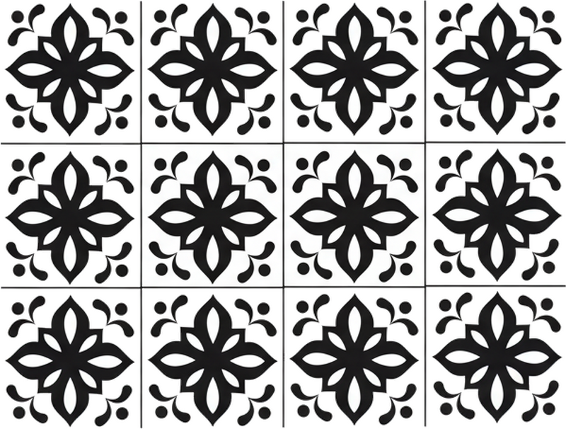 Sticker carrelage motif étoile florale noire - TenStickers