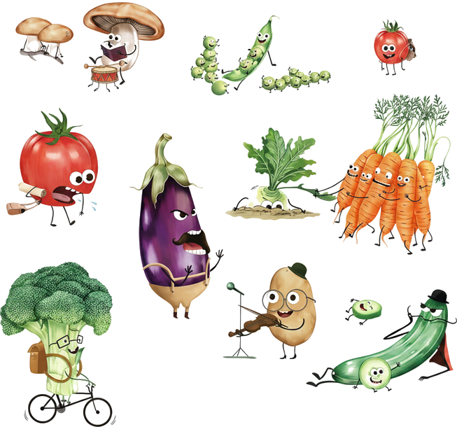 Adesivo per cucina divertenti ortaggi cartoon - TenStickers