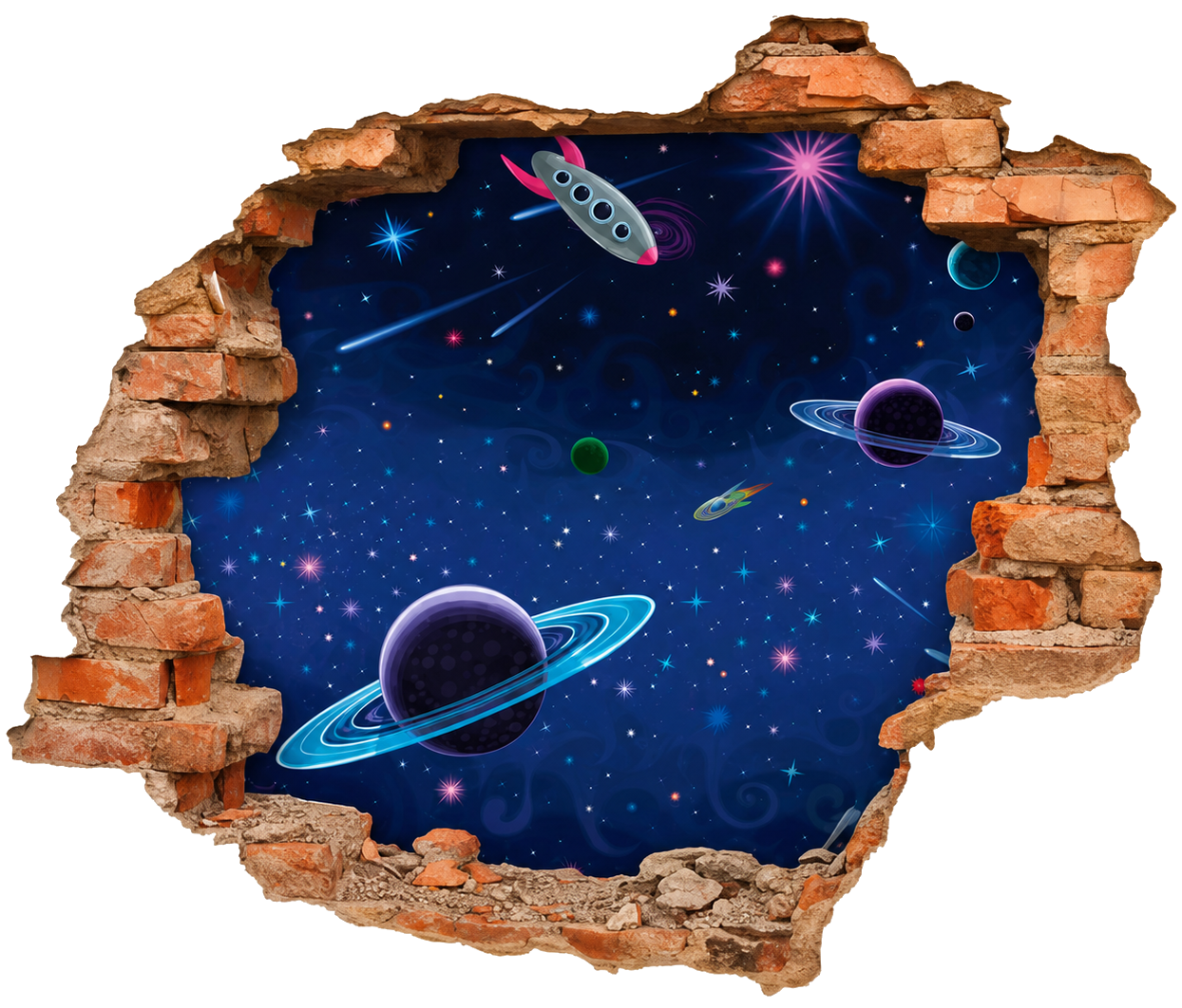 3d wall sticker broken wall outer space - TenStickers