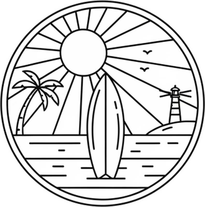 Campervan decal circle beach design - TenStickers