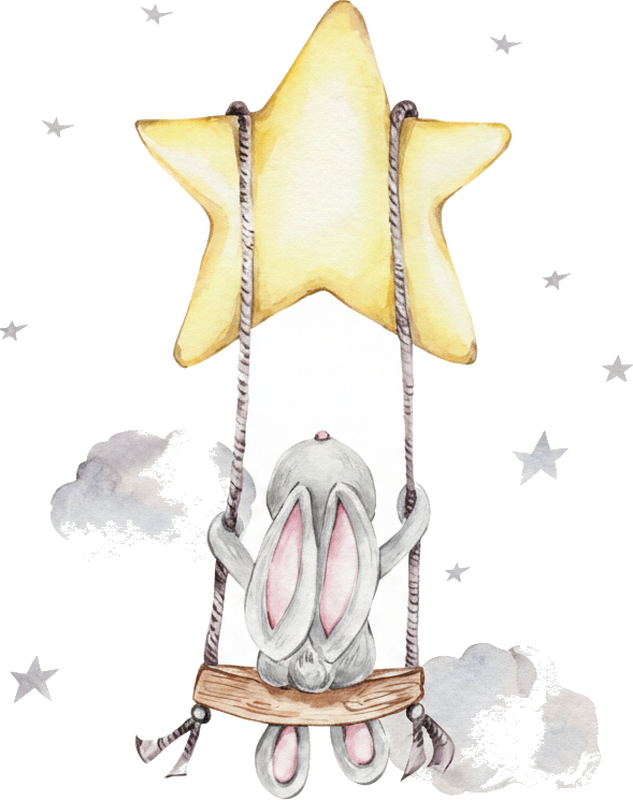 Sticker chambre enfant lapin en balançoire étoile - TenStickers