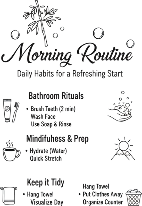 Sticker salle de bain instructions routine matinale - TenStickers