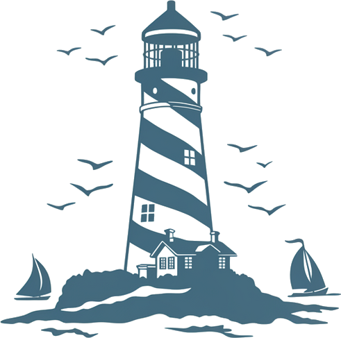 Autocolante de parede arte do farol azul à beira-mar - TenStickers