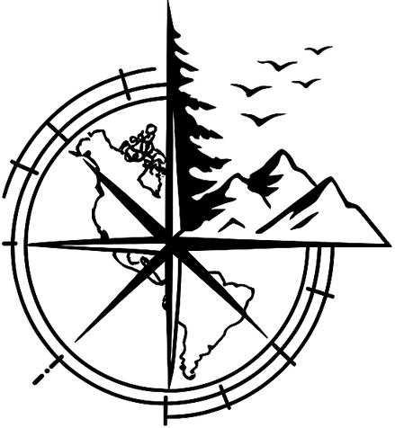 Sticker camping car design boussole avec paysages - TenStickers