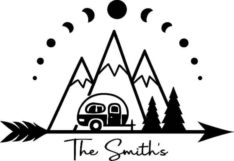 Sticker camping car paysage de montagnes personnalisé - TenStickers
