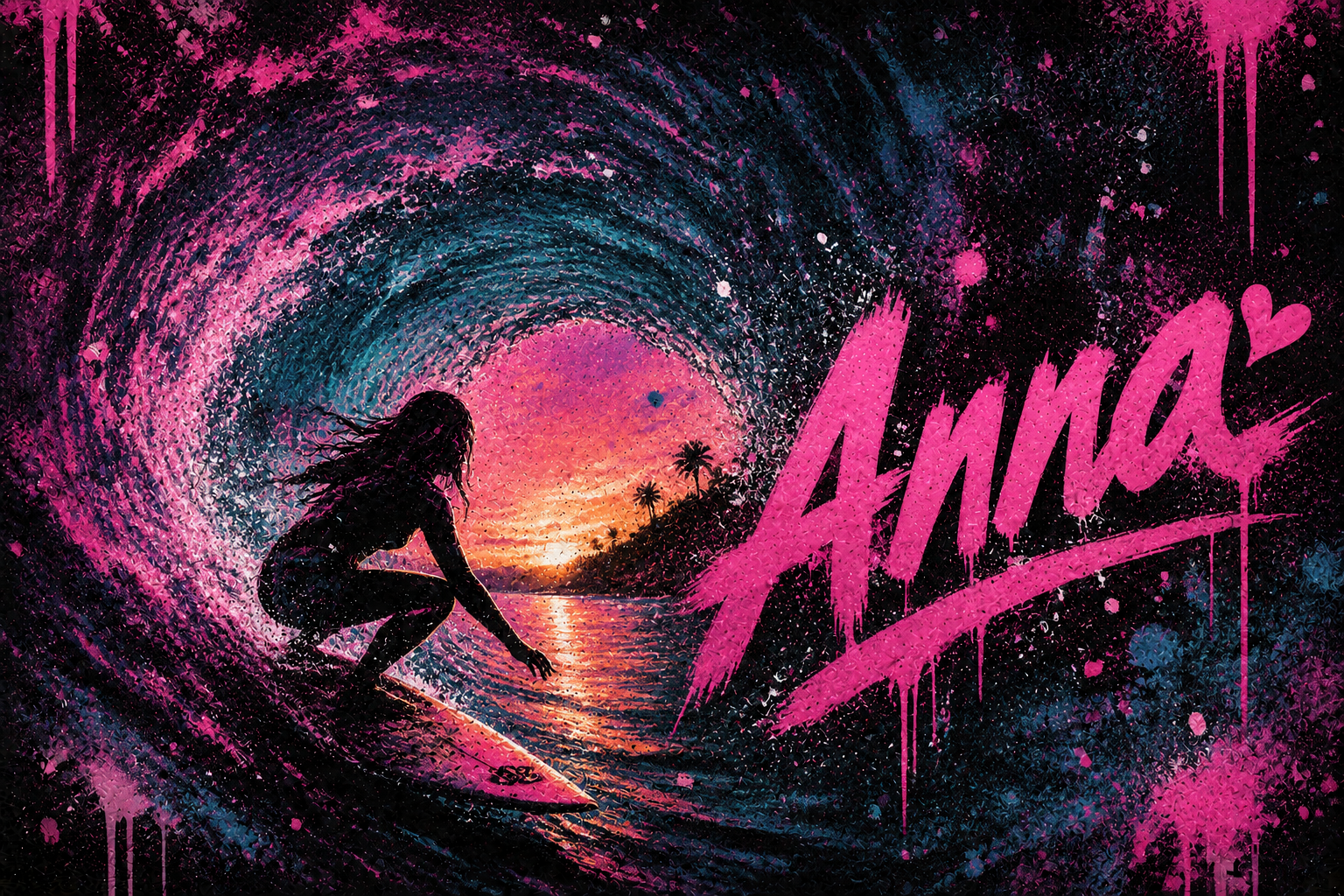 Vinilo para portátil graffiti surf neón con nombre - TenVinilo