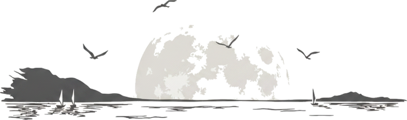 Autocolante de parede paisagem marinha com lua cheia - TenStickers