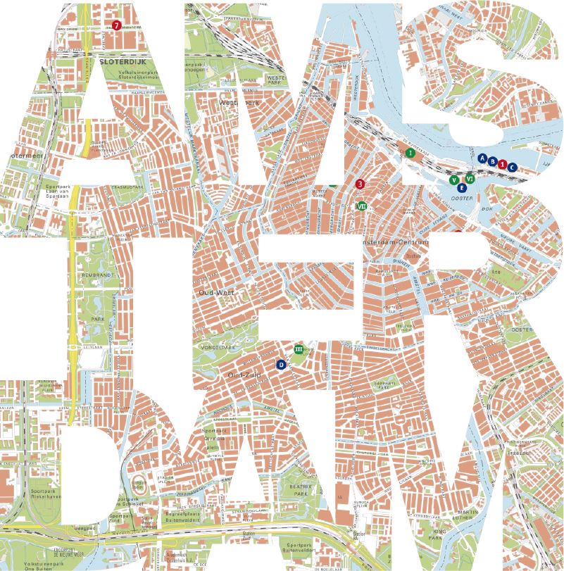 Muurstickers tekst Amsterdam kaart - TenStickers
