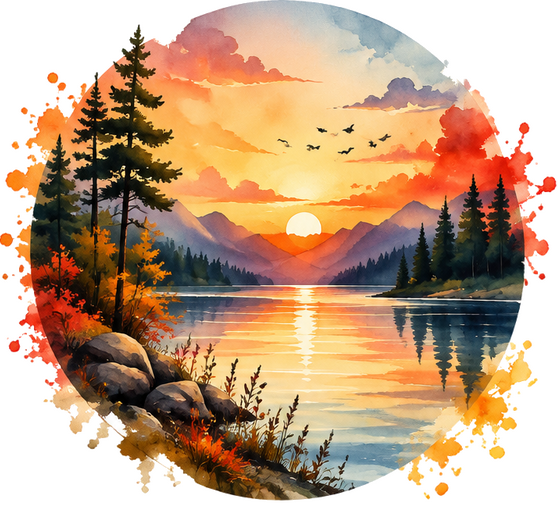 Campervan decal watercolor sunset design - TenStickers