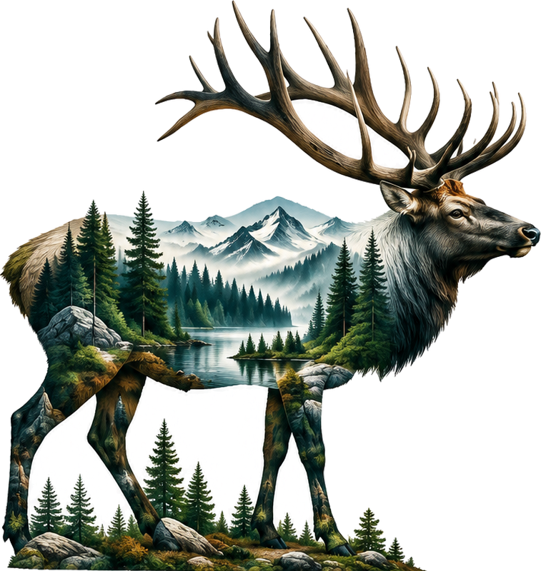 Campervan decal forest design deer - TenStickers