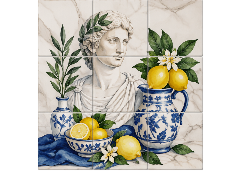 Azulejo adhesivo con imagen de romano y limones - TenVinilo