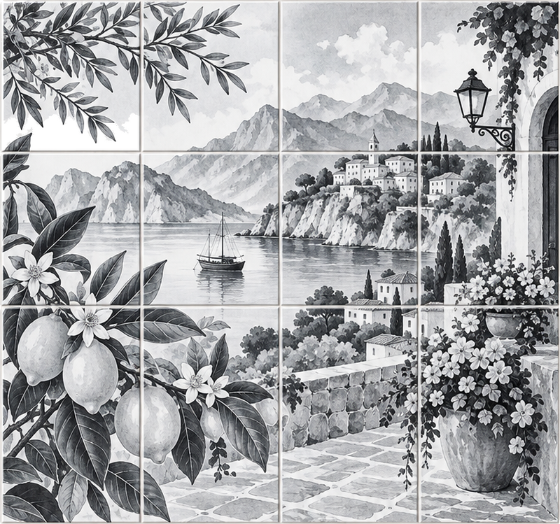 Tile sticker landscape painting - TenStickers