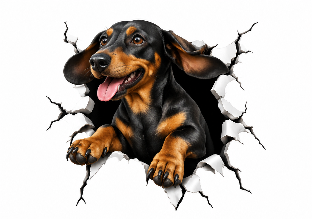 Autocolante para carro cão 3d saindo - TenStickers