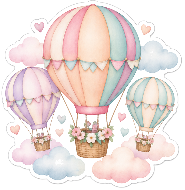 Door sticker pastel hot air balloons - TenStickers