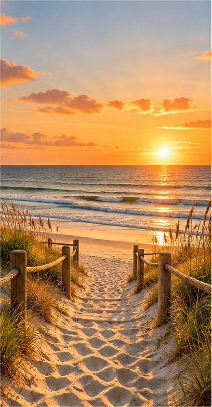 Folie tür mit sonnenuntergang am strand - TenStickers