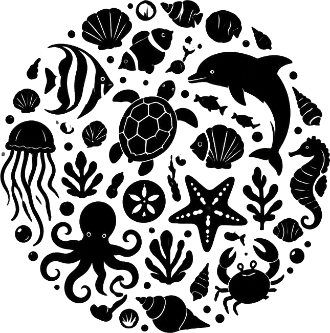Bathroom wall sticker monochrome sea animals - TenStickers