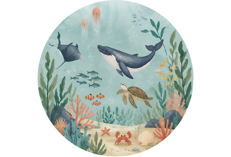 Bathroom wall sticker marine animals in circle - TenStickers