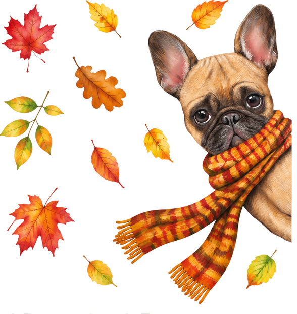 Kutyás színes levelek ablak matrica - TenStickers