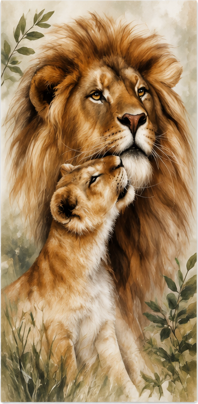 Door sticker featuring lion and nature drawing - TenStickers