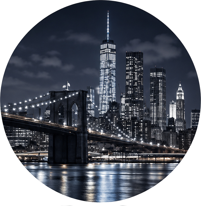 Door sticker nyc skyline at night lower manhattan - TenStickers