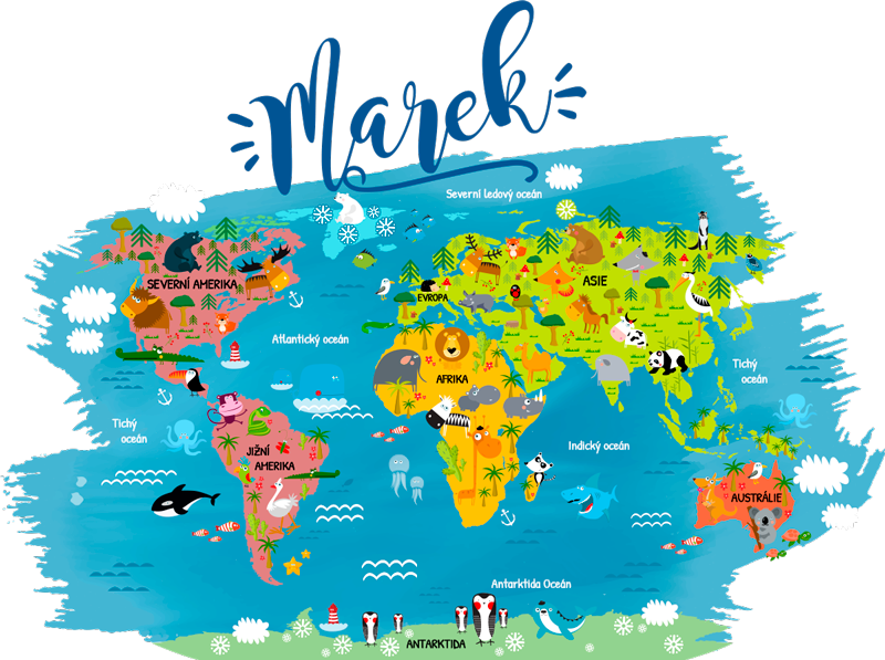 Zvířecí mapa světa mapa nálepka na zeď - TenStickers