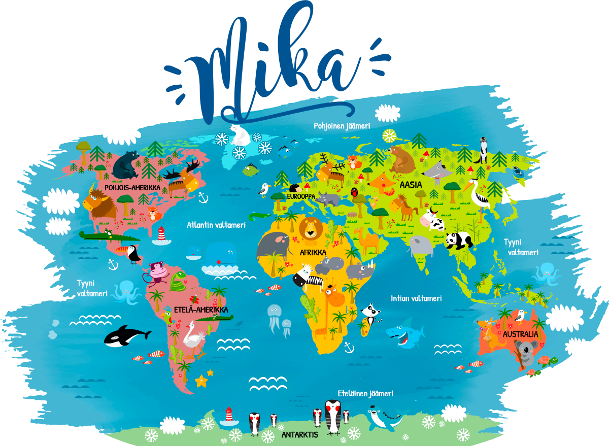 Eläin nimeltään suomen maailmankartta seinätarra - Tenstickers