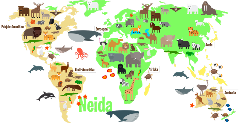 Suomalainen eläin nimellä maailmankartta seinätarra - Tenstickers