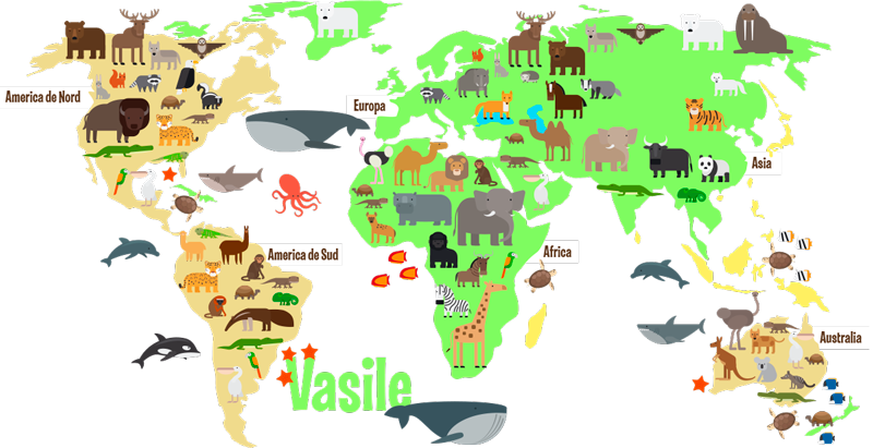 Harta lumii faunei cu numele autocolant de origine română - TenStickers