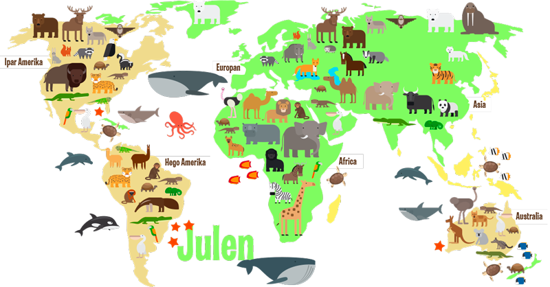 Türk duvar dekorunda adı olan fauna dünya haritası - TenStickers