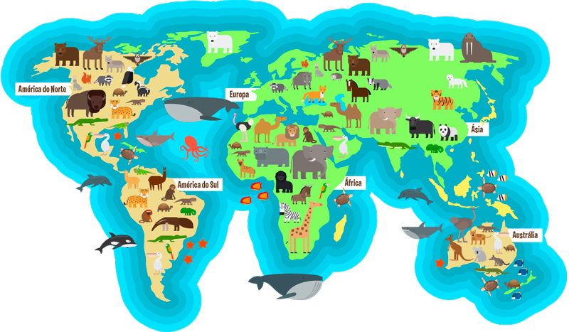 Autocolante mundo mapa mundo com oceano e fauna - TenStickers