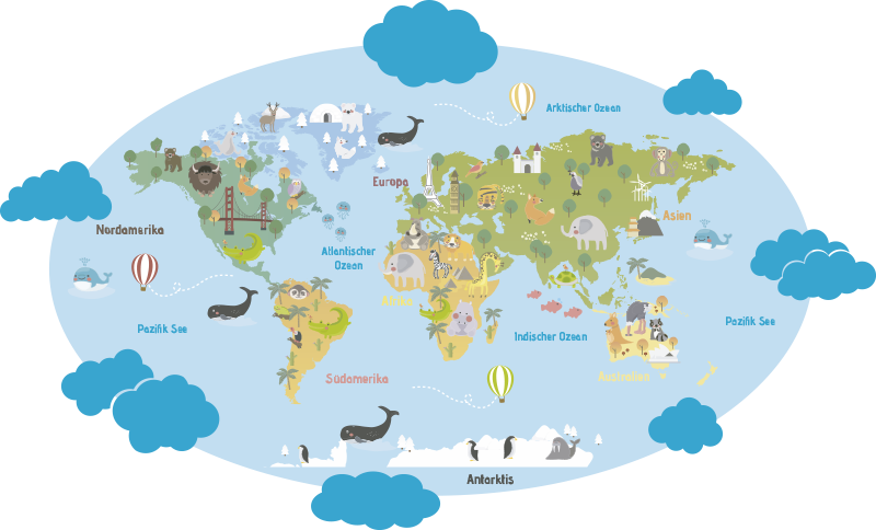 Aufkleber Weltkarte mit Wolken - TenStickers