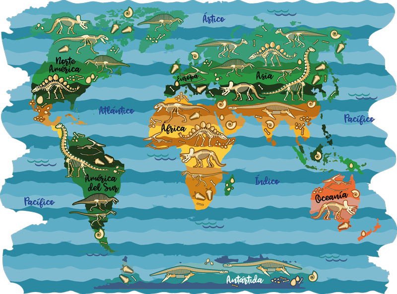 Vinilo mapamundi infantil de dinosaurios - TenVinilo