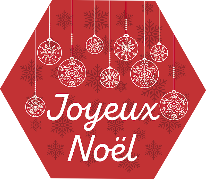 Etiquette cadeau adhésive Joyeuses Fêtes fond rouge et flocons