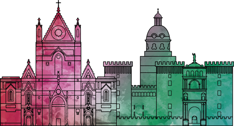 Colorato adesivo murale dello skyline di Napoli - TenStickers