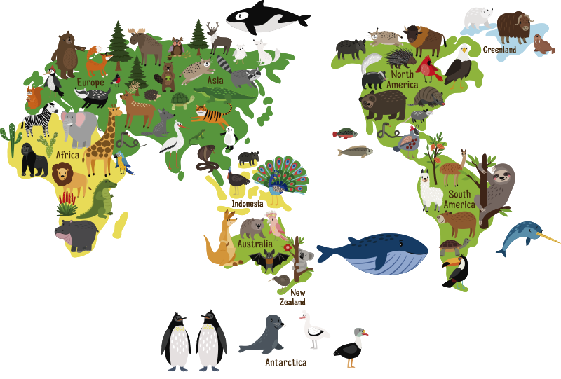 Australian Kids Animal World Map world map wall sticker - TenStickers
