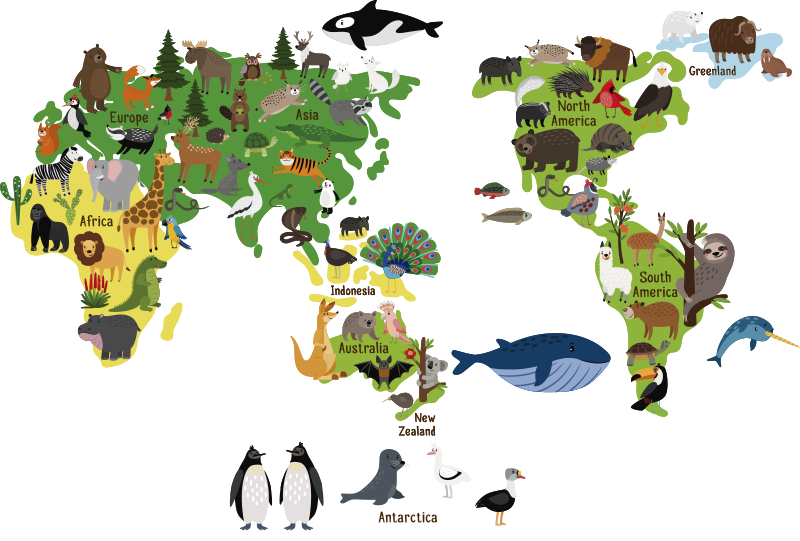 Australian Kids Animal World Map World Map Wall Sticker TenStickers   18571 