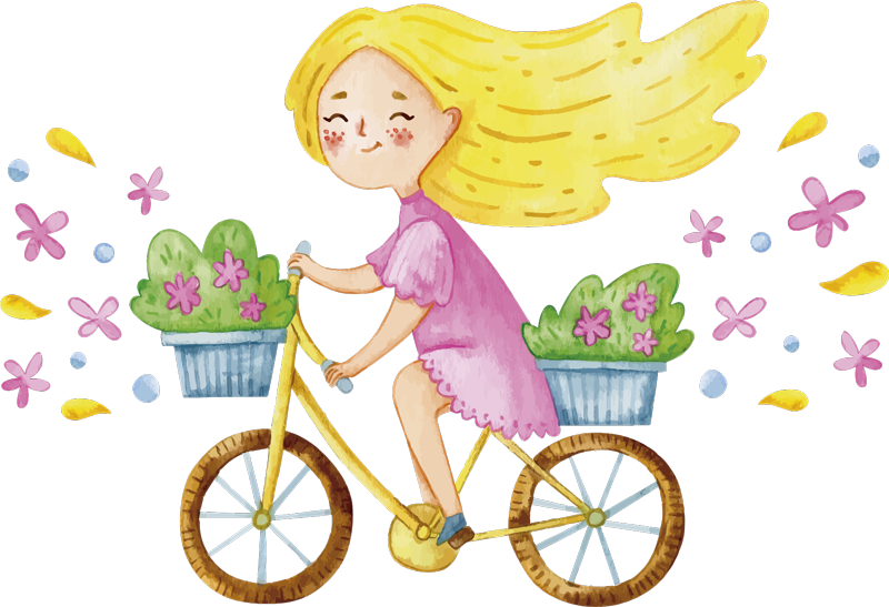 春の花自転車イラストステッカー Tenstickers