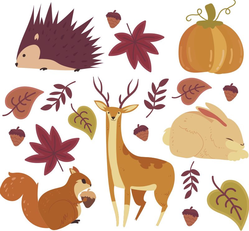 秋の動物と花の野生動物デカール Tenstickers