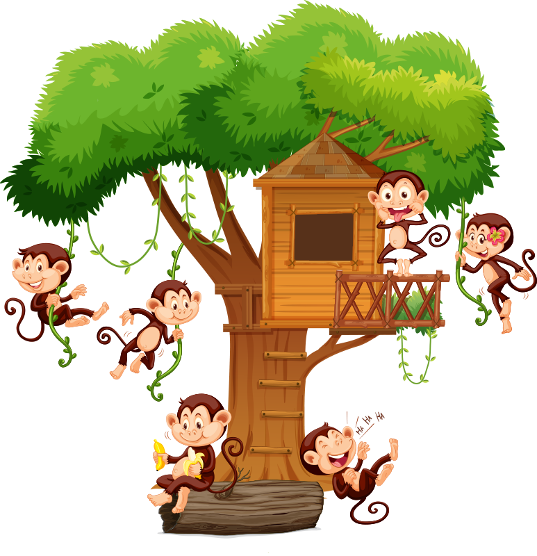 Colorido Adesivo de parede de árvore de macaco desenho animado