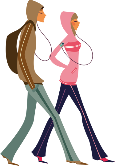 TenStickers. Vinil decorativo casal desportivo. Um autocolante decorativo de pessoas que ilustra um casal elegante usando roupas desportivas ao ar livre. 
