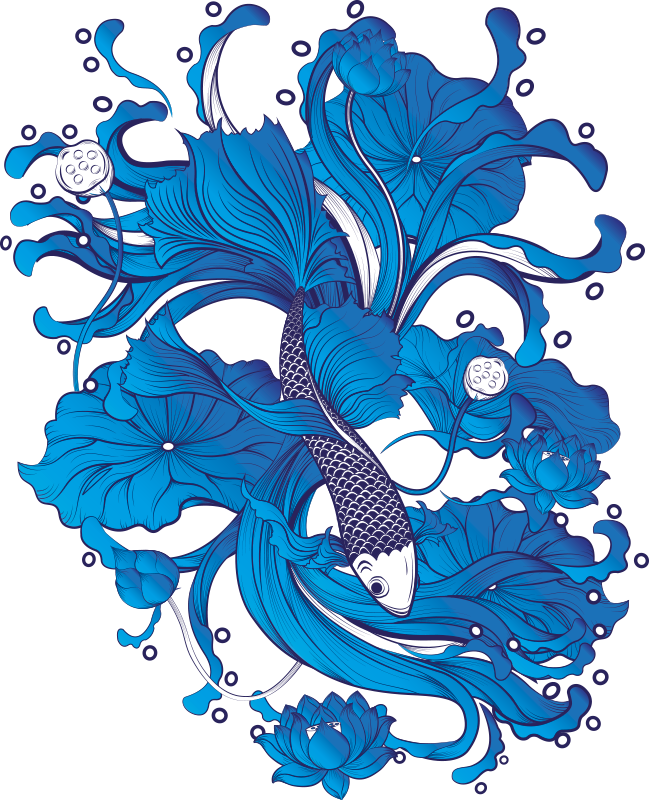 Blue artistic fish  fish wall sticker - TenStickers