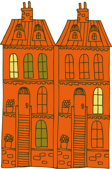 Autocolante de ilustrações Edifícios laranja TenStickers. Autocolante de ilustrações Edifícios laranja. Autocolante de ilustrações - desenho de dois edifícios laranjas. Característica distintiva adequada para todas as idades.