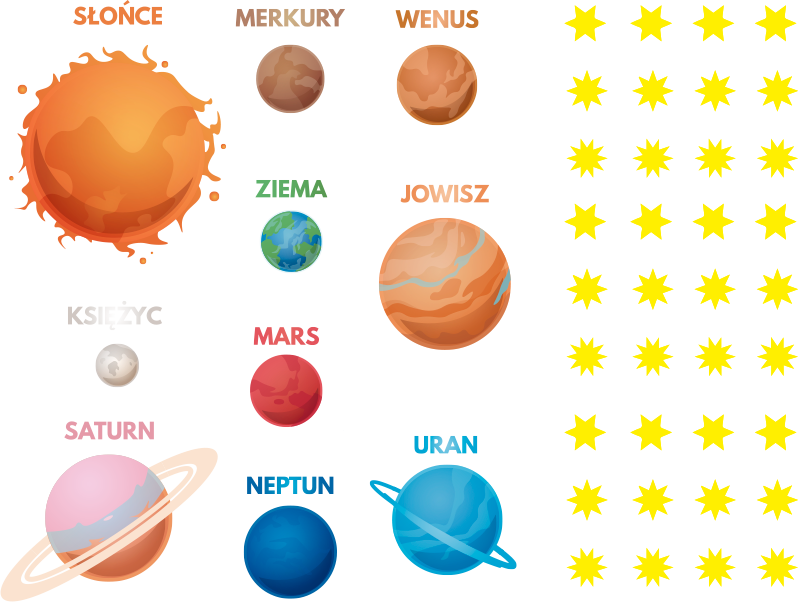 Naklejka kosmos kolorowe planety i gwiazdy - TenStickers