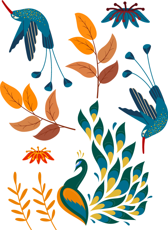 Sticker Oiseaux et feuilles - TenStickers