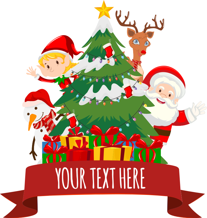 Cartoon, Christmas tree and characters christmas wall decal - TenStickers