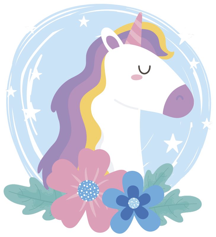 Unicorn børnehave vægoverføringsbillede med lyst hår - TenStickers