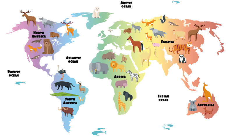 動物の世界地図ウォールステッカー Tenstickers