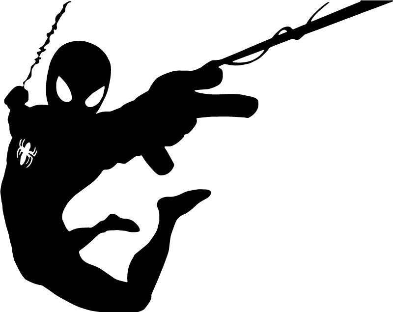 Silhueta preta de um homem aranha no fundo branco