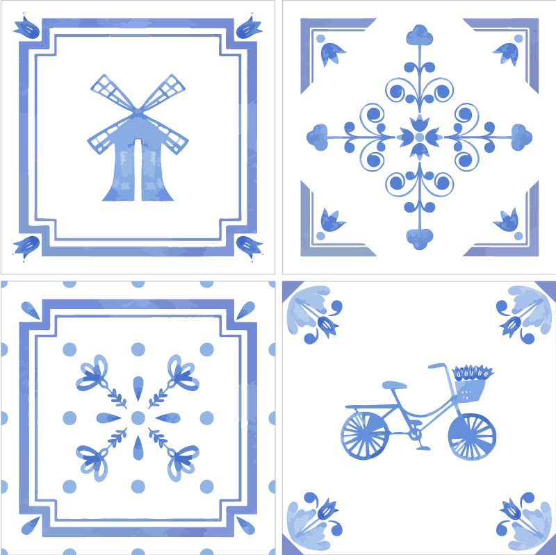 Tegelstickers Delftsblauw holland molen - TenStickers